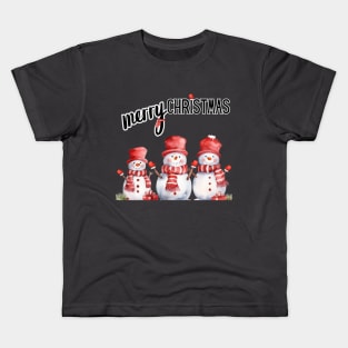 Cute Snowmen in Scarves and Hats with Mittens Kids T-Shirt